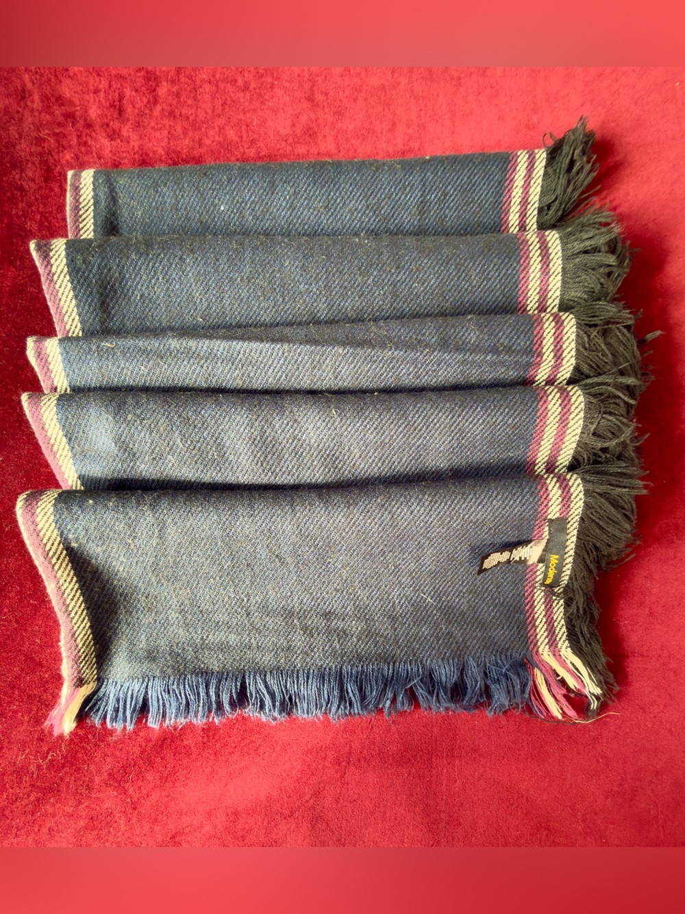 Navy Wool Scarf with Subtle Stripe Detail Sz XL